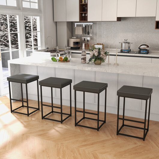 30 Inch Barstools Set of 2 with PU Leather Cover-Gray - Color: Gray - Image 3