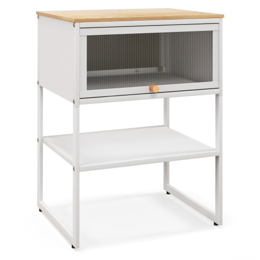 Nightstand with Flip up Door Storage Shelf-White - Color: White