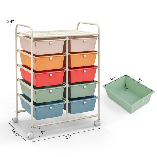 10-Drawer Rolling Storage Cart-Multicolor - Color: Multicolor - Image 5