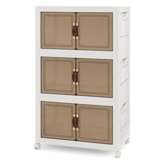 Stackable Storage Bins with Lockable Wheels-3 Pack - Color: White - Size: 3-Tier