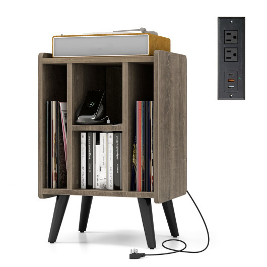Vinyl Record Storage Turntable Stand with 4 Open Shelves-Gray - Color: Gray