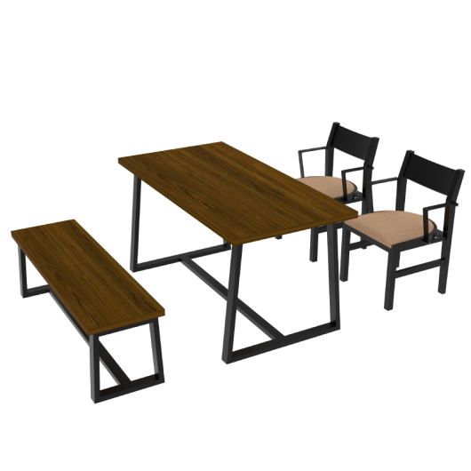 4-Person Dining Table Set with Chairs and Bench-Regular Design-Dark Wood-Brown - Color: Regular Design-Dark Wood-Brown