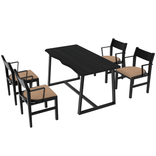 4-Person Dining Table Set with Chairs and Bench-Irregular Design-Black-Brown-4 - Color: Irregular Design-Black-Brown-4