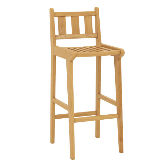 30 Inch Teak Wood Bar Chair with Footrest and Backrest for Deck Poolside Garden - Color: Natural