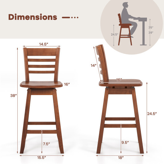 Counter Height Barstools Set of 2 with Footrest for Kitchen Island Bar-Walnut - Color: Walnut - Image 4