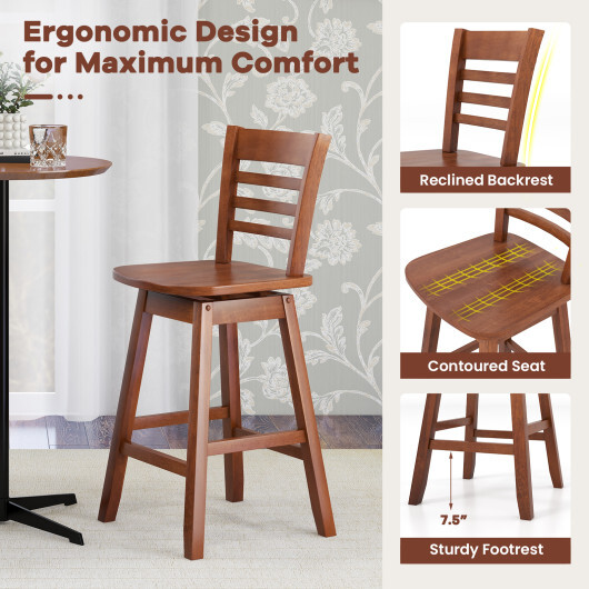 Counter Height Barstools Set of 2 with Footrest for Kitchen Island Bar-Walnut - Color: Walnut - Image 5