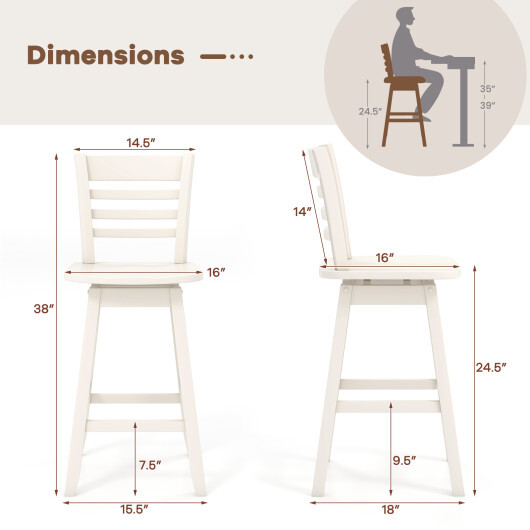 Counter Height Barstools Set of 2 with Footrest for Kitchen Island Bar-Cream White - Color: Cream White - Image 4