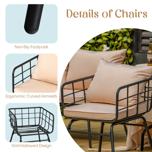 4 Pieces Patio Furniture Set with Seat Back Cushions for Garden-Beige - Color: Beige - Image 5