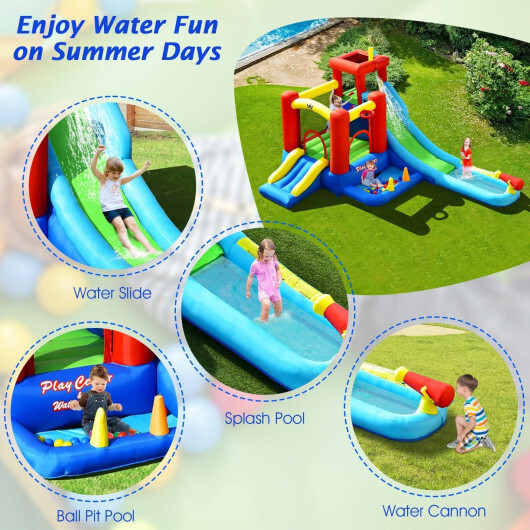 9-in-1 Inflatable Kids Water Slide Bounce House without Blower - Color: Multicolor - Image 5