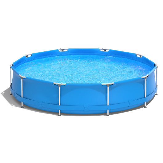 Round Above Ground Swimming Pool With Pool Cover-Blue - Color: Blue
