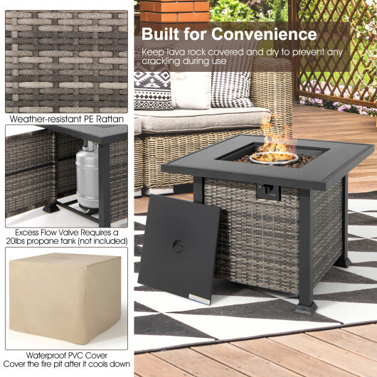 Outdoor 9 Pieces Patio Furniture Set with 50 000 BTU Propane Fire Pit Table-Gray - Color: Gray - Image 5