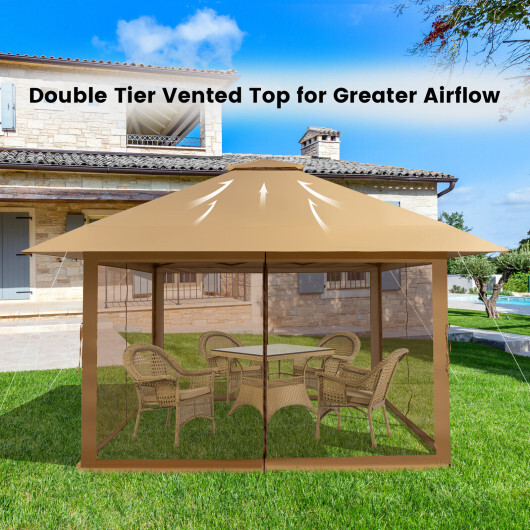 13 x 13 Feet Pop-up Instant Canopy Tent with Mesh Sidewall-Coffee - Color: Coffee - Image 3
