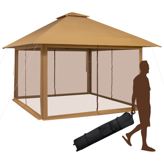 13 x 13 Feet Pop-up Instant Canopy Tent with Mesh Sidewall-Coffee - Color: Coffee - Image 4