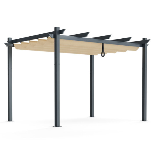 10 x 12 Feet Outdoor Aluminum Retractable Pergola Canopy Shelter Grape Trellis-Beige - Color: Beige