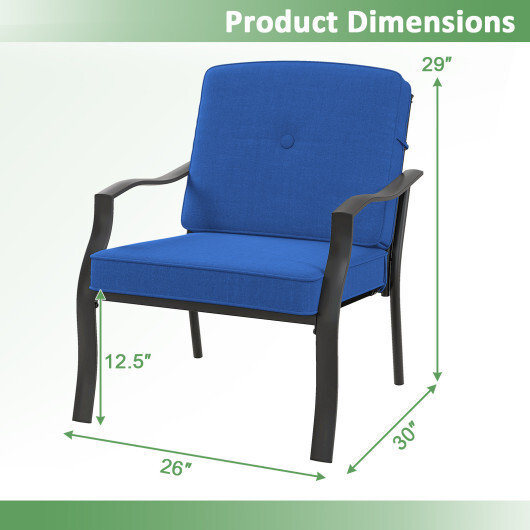2 Pieces Patio Metal Chairs with Seat and Back Cushions for Yard-Navy - Color: Navy - Image 4