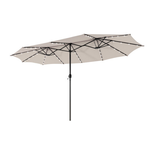 15 Feet Twin Patio Umbrella with 48 Solar LED Lights-Beige - Color: Beige - Size: 15 ft
