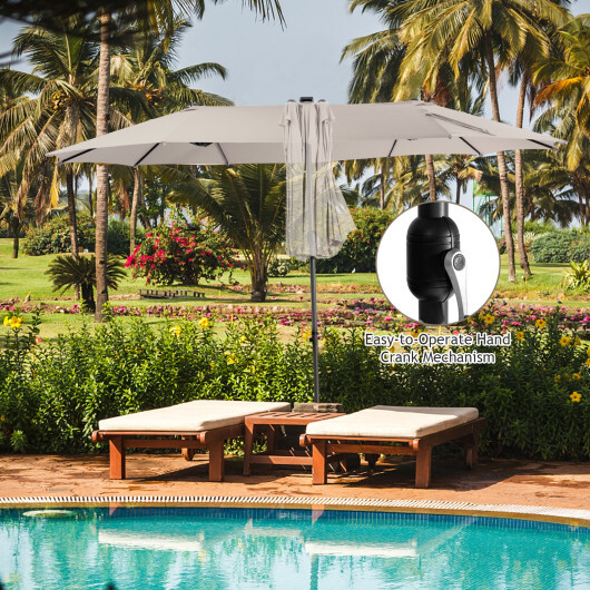 15 Feet Twin Patio Umbrella with 48 Solar LED Lights-Beige - Color: Beige - Size: 15 ft - Image 3