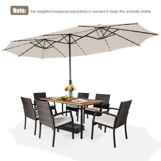 15 Feet Twin Patio Umbrella with 48 Solar LED Lights-Beige - Color: Beige - Size: 15 ft - Image 4