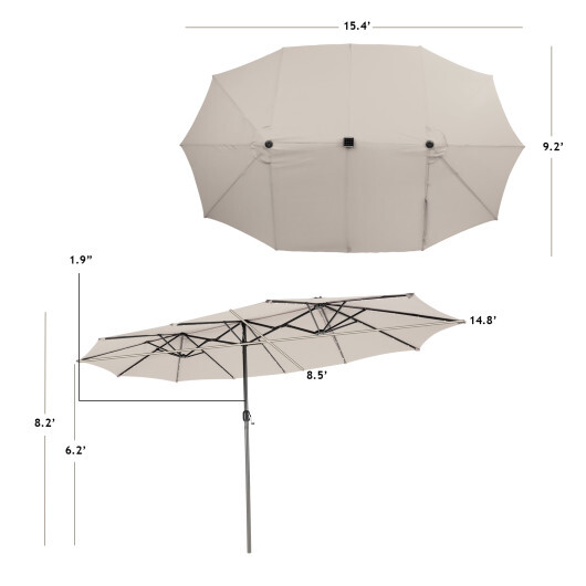 15 Feet Twin Patio Umbrella with 48 Solar LED Lights-Beige - Color: Beige - Size: 15 ft - Image 5