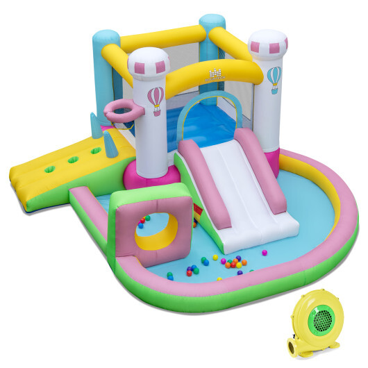 Inflatable Bounce House Bouncy Castle with Slide and Obstacle and Ball Pit with 480W Blower - Color: Multicolor