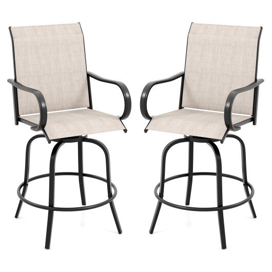 2 Pieces 360 Rotating Bar Stool Set with Armrests for Patio-Gray - Color: Gray