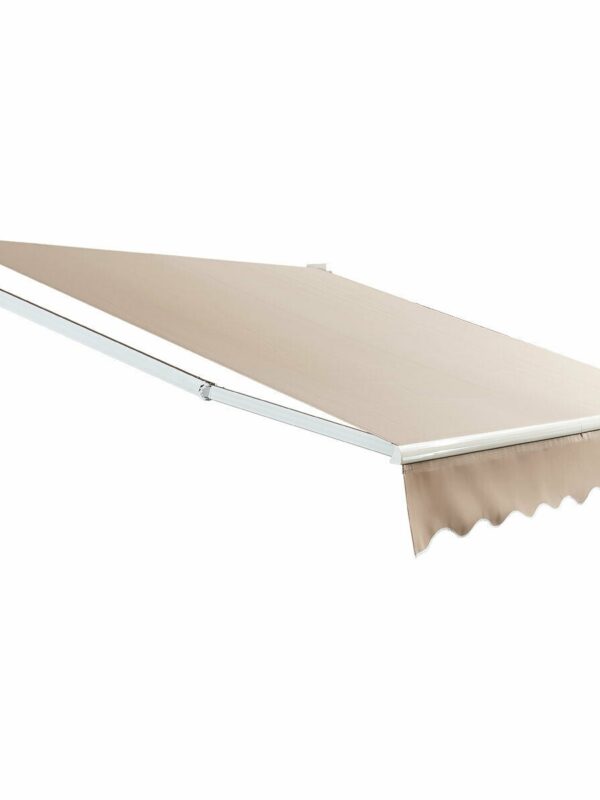 8 x 6.6 Feet Patio Retractable Awning with Manual Crank Handle-Beige - Color: Beige