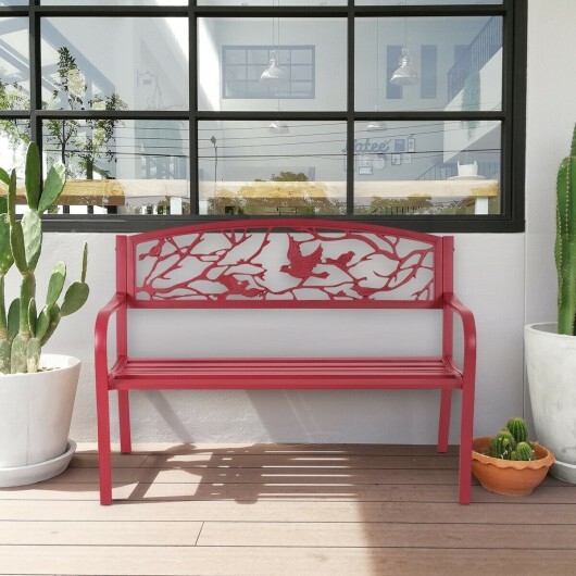 Patio Garden Bench Park Yard Outdoor Furniture - Color: Red - Image 3