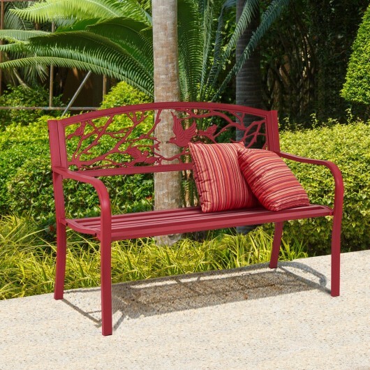 Patio Garden Bench Park Yard Outdoor Furniture - Color: Red - Image 4