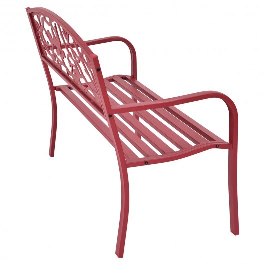 Patio Garden Bench Park Yard Outdoor Furniture - Color: Red - Image 5