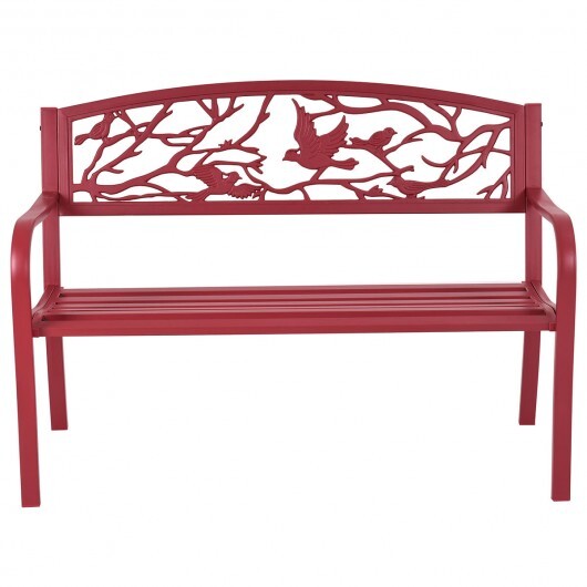 Patio Garden Bench Park Yard Outdoor Furniture - Color: Red - Image 6