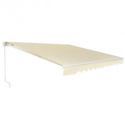 13  8 Feet Retractable Patio Awning Aluminum Deck Sunshade-Beige - Color: Beige