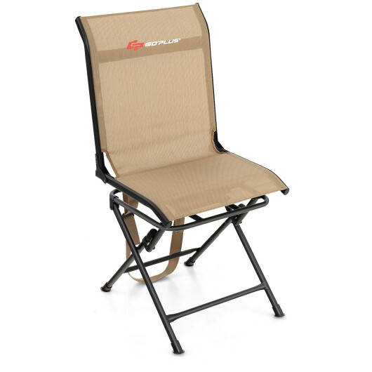 All weather Outdoor Foldable 360 Degree Swivel Chair with Iron Frame-Brown - Color: Brown