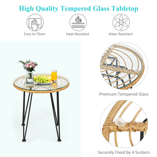 3 Pieces Rattan Furniture Set with Cushioned Chair Table-Turquoise - Color: Turquoise - Image 5