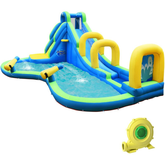 Multifunctional Inflatable Water Bounce with 735W Blower - Color: Blue