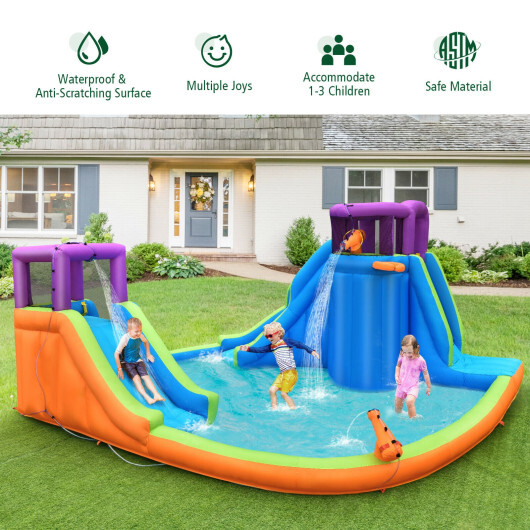 6-in-1 Inflatable Dual Water Slide Bounce House Without Blower - Color: Blue - Image 3