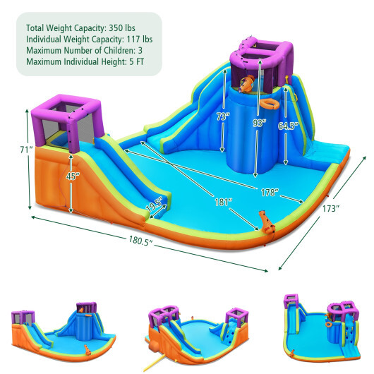 6-in-1 Inflatable Dual Water Slide Bounce House Without Blower - Color: Blue - Image 5