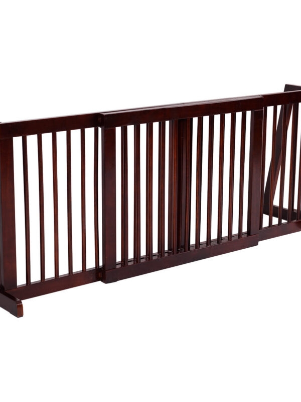 Folding Adjustable Free Standing 3 Panel Wood Fence - Color: Brown