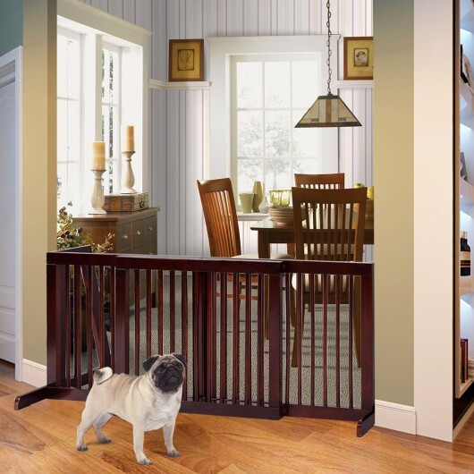 Folding Adjustable Free Standing 3 Panel Wood Fence - Color: Brown - Image 3