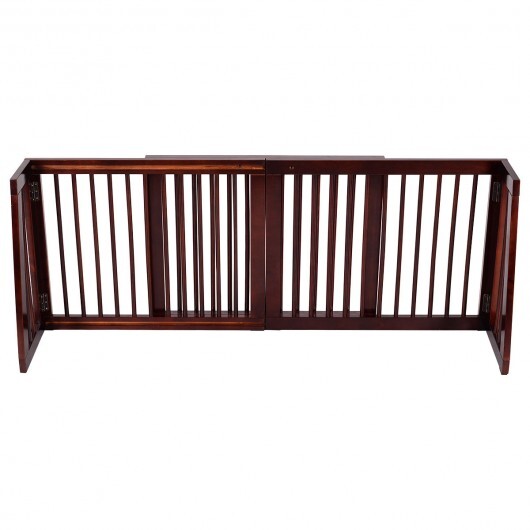 Folding Adjustable Free Standing 3 Panel Wood Fence - Color: Brown - Image 4