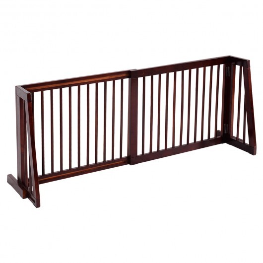 Folding Adjustable Free Standing 3 Panel Wood Fence - Color: Brown - Image 5