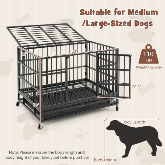 38 Inch Foldable Heavy-Duty Metal Dog Cage with Lockable Rolling Casters and Tray-38 inches - Color: Black - Size: 38 inches - Image 5