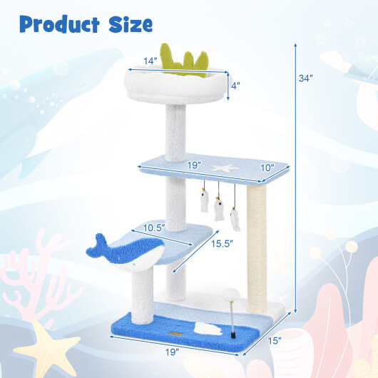 3-level Cat Tower with Sisal Covered Scratching Posts-Blue - Color: Blue - Image 4