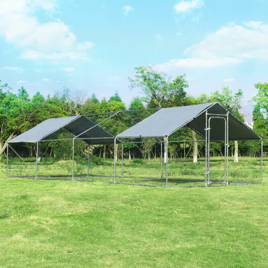 26.2 x 9.5 ft Large Walk-In Chicken Coop with Roof Cover - Color: Silver