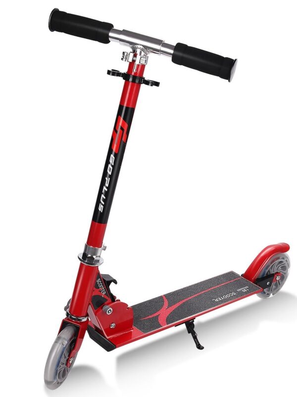 Folding Aluminum Kids Kick Scooter with LED Lights-Red - Color: Red