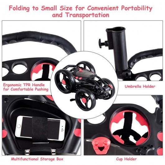 4 Wheel Folding Golf Pull Push Cart Trolley - Color: Black - Image 4