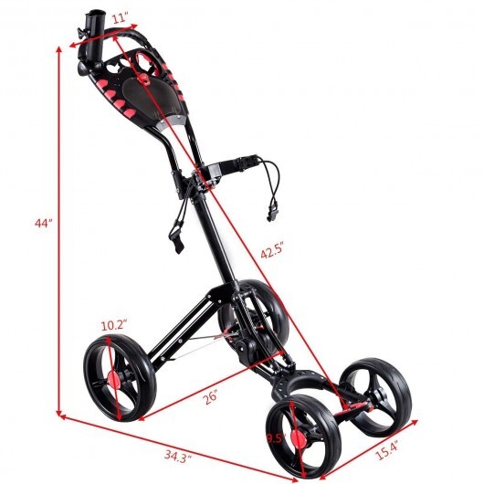 4 Wheel Folding Golf Pull Push Cart Trolley - Color: Black - Image 5