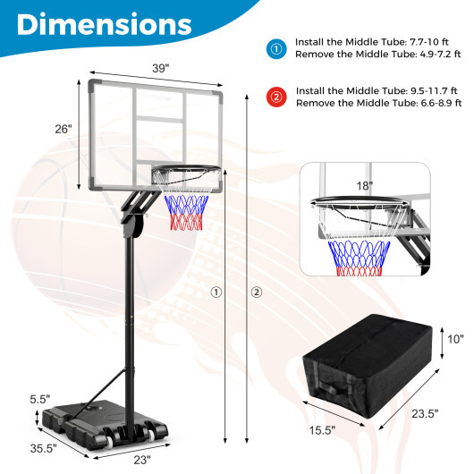 4.9-10 Feet Adjustable Basketball Hoop with Shatterproof Backboard - Image 4