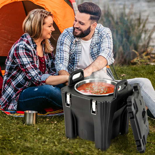 32 QT Portable Insulated Food Carrier with Stainless Steel Barrel for Catering Camping-Black - Color: Black - Image 3