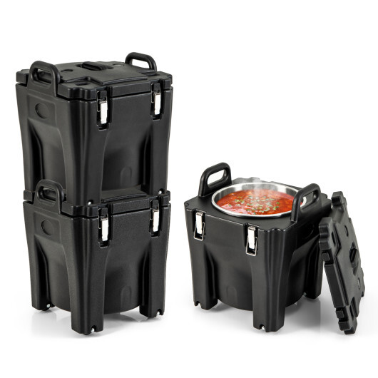32 QT Portable Insulated Food Carrier with Stainless Steel Barrel for Catering Camping-Black - Color: Black - Image 4