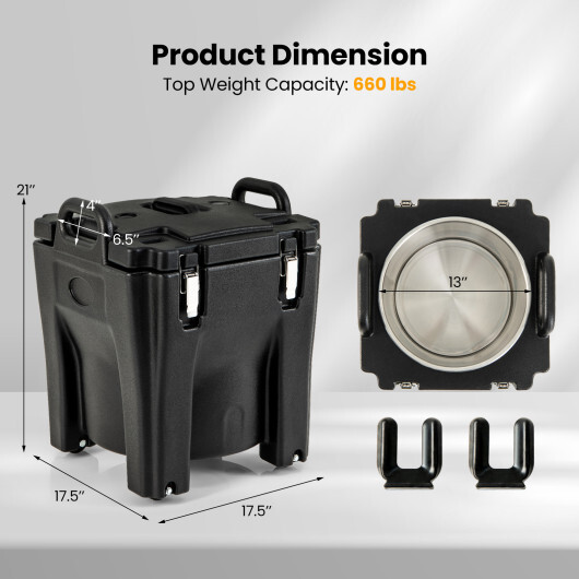 32 QT Portable Insulated Food Carrier with Stainless Steel Barrel for Catering Camping-Black - Color: Black - Image 5